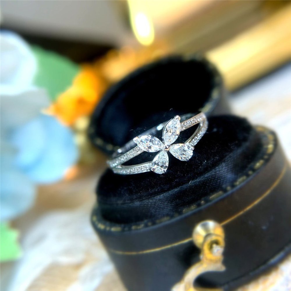 🎁Butterfly Flower Anillos Crystal Silver Plated Ring for Women, UNVN12048 - Picture 3 of 8